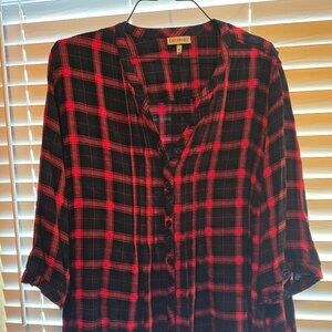 Plaid Red Navy Button Blouse 4X